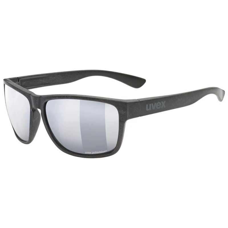 uvex LGL Ocean P - Sunglasses for Men and Women - Polarized Lenses - Mirrored Lenses - Black Matt/Silver-Silver - One Size