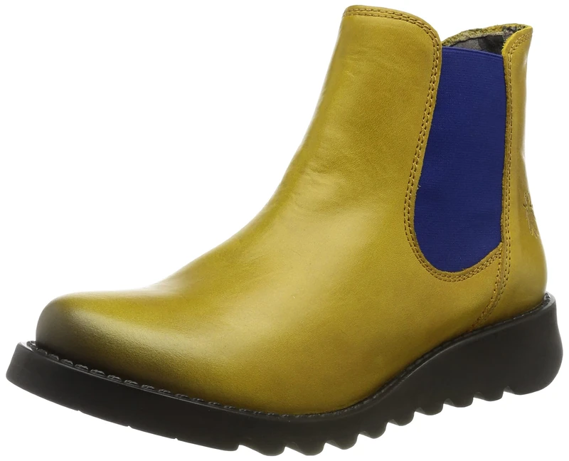Fly London Women's Salv Chelsea Boots, Mustard Blue Elastic, 5 UK