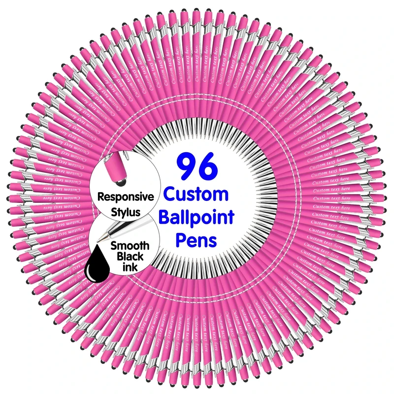 YAEILOV 96 Pcs Personalized Pens Bulk with Name Stylus Tip 0.5 mm Custom Engraving Ballpoint Pens Office-Medium Point,Black Ink