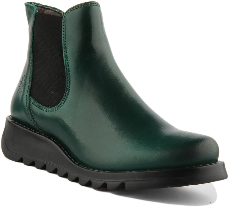 Fly London Women's Salv Chelsea Boots, Shamrock Green Black Elastic, 8 UK