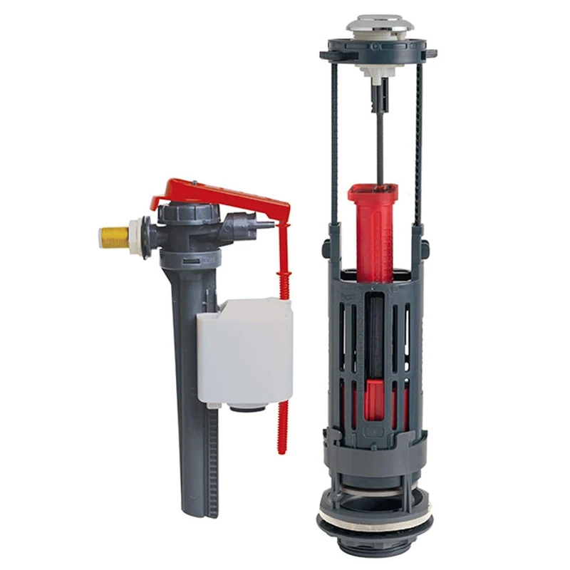 Wirquin Wirquin One 10723589 Complete Toilet Cistern with Double Flush Mechanism and Jollyfill Side Feed Float Valve, Grey and Red