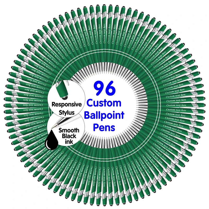 YAEILOV 96 Pcs Personalized Pens Bulk with Name Stylus Tip 0.5 mm Custom Engraving Ballpoint Pens Office-Medium Point,Black Ink