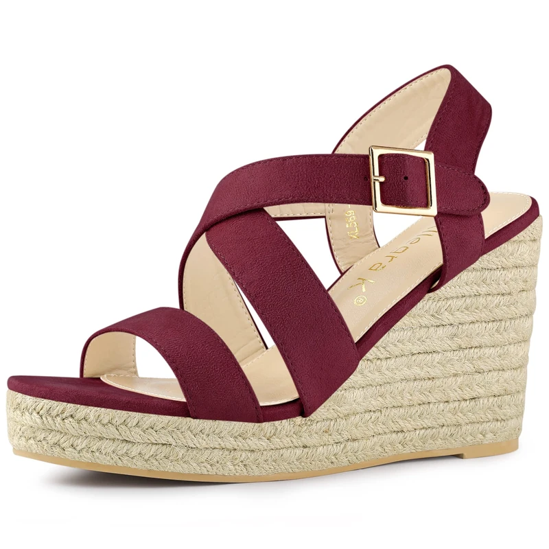 Allegra K Women's Espadrilles Platform Slingback Burgundy Wedges Sandals 8.5 M US