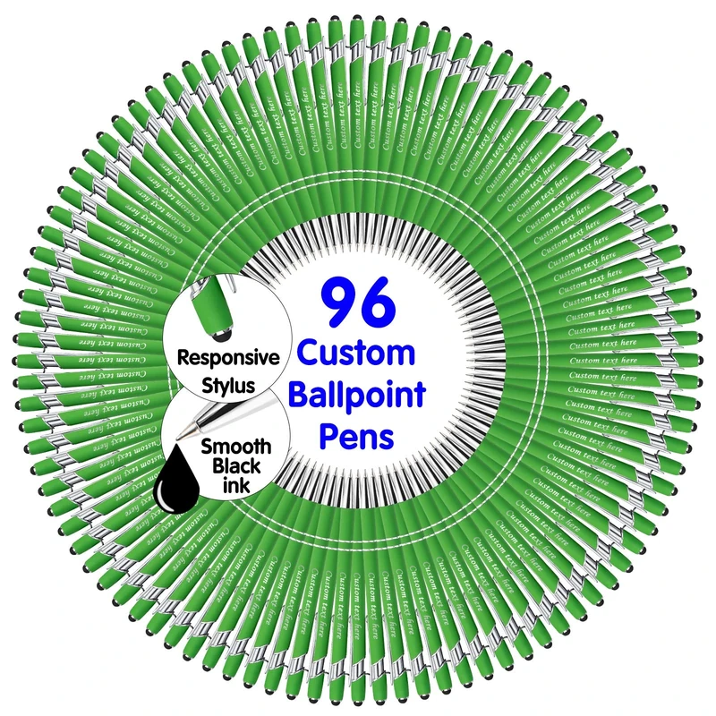 YAEILOV 96 Pcs Personalized Pens Bulk with Name Stylus Tip 0.5 mm Custom Engraving Ballpoint Pens Office-Medium Point,Black Ink