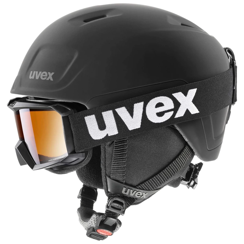 uvex Heyya Pro Set - Ski Helmet & Google Set for Kids - Individual Fit - Contrast Enhancing - Black - 51-55 cm