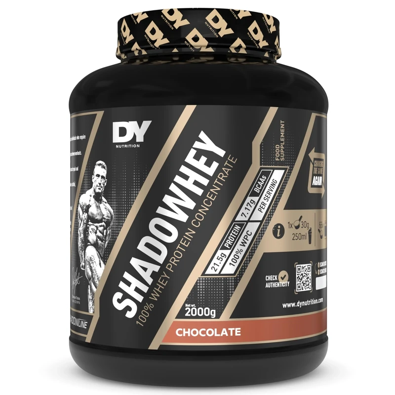 DY Nutrition - Shadowhey Whey Protein Concentrate Powder 2Kg | 23g Protein per Serving | 66 Servings | 7.3g of BCAAs | Sourced from EU Grass-Fed Cows | Premium Easy Mix & Digest Formula (Chocolate)