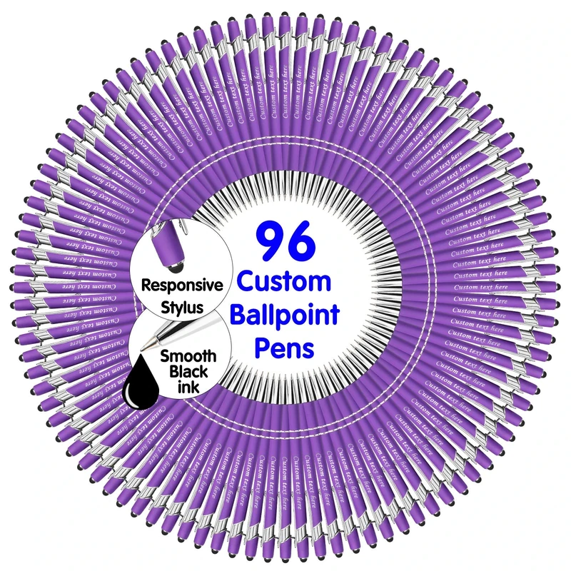 YAEILOV 96 Pcs Personalized Pens Bulk with Name Stylus Tip 0.5 mm Custom Engraving Ballpoint Pens Office-Medium Point,Black Ink