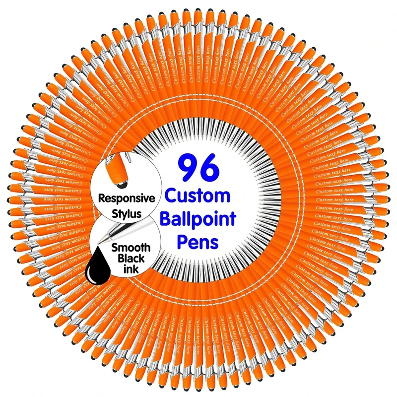 YAEILOV 96 Pcs Personalized Pens Bulk with Name Stylus Tip 0.5 mm Custom Engraving Ballpoint Pens Office-Medium Point,Black Ink