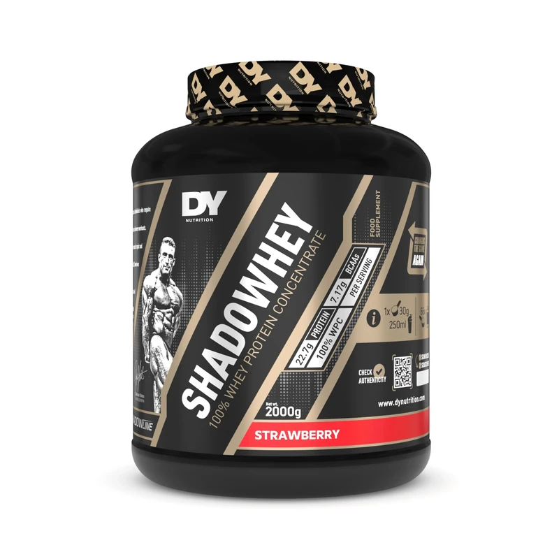 DY Nutrition - Shadowhey Whey Protein Concentrate Powder 2Kg | 23g Protein per Serving | 66 Servings | 7.3g of BCAAs | Sourced from EU Grass-Fed Cows | Premium Easy Mix & Digest Formula (Strawberry)