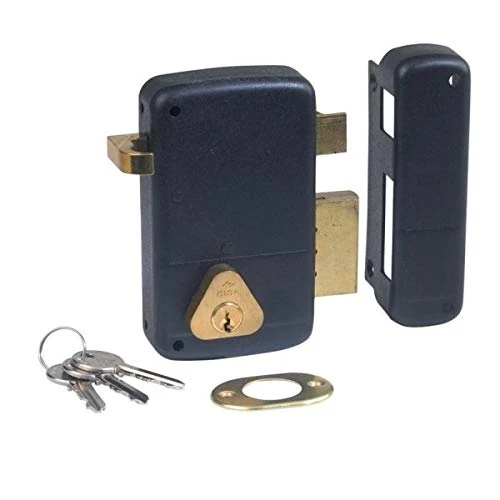 CISA 1502114619673, Vertical Door Lock, Internal Cylinder, Latch and Latch, Door Handle Frame, Entry 45 mm, Cylinder 50 mm, Black, Left Hand