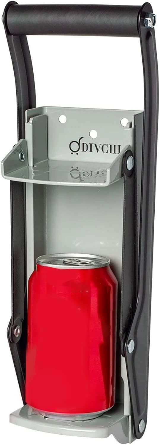 DIVCHI Heavy-Duty Can Crusher for Beer - Wall-Mounted 16oz/500ml Tool with Bottle Opener, Non-Slip Grip Handle, and Easy Setup (Silver)