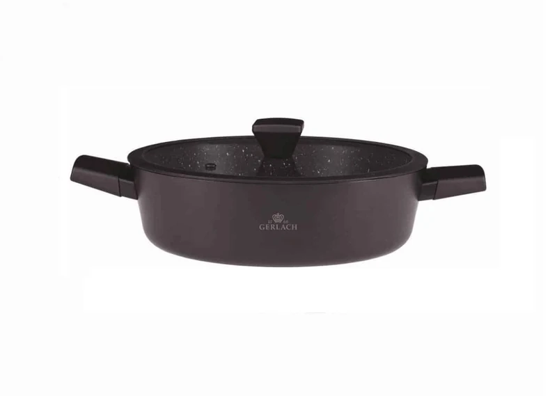 Gerlach Granitex Casserole Ceramic Coated Pots with Lid Induction Electric Gas Ceramic Cooker Black 28cm 4.4L