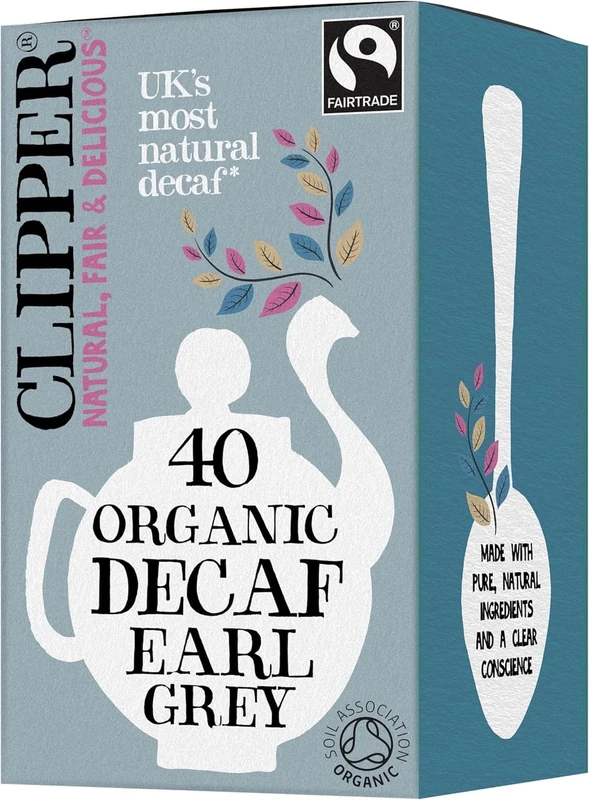 Clipper Fairtrade Organic Decaf Earl Grey Tea Bags | Natural, Unbleached, Plant-Based Biodegradable & Non GM Black Tea | Eco Conscious Decaffeinated Tea Bags | Individually Wrapped (40 Teabags)
