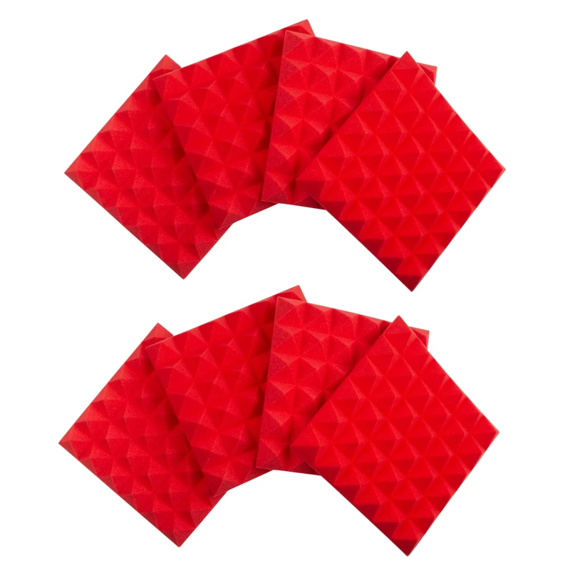 Gator Frameworks 2” Thick Acoustic Foam Pyramid Panels 12”x12”; Red (8) Pack (GFW-ACPNL1212PRED-8PK)