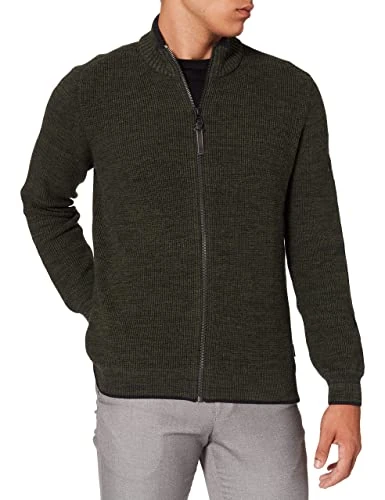 camel active Men's 4095286K08 Cardigan Sweater, Olive Brown, XL