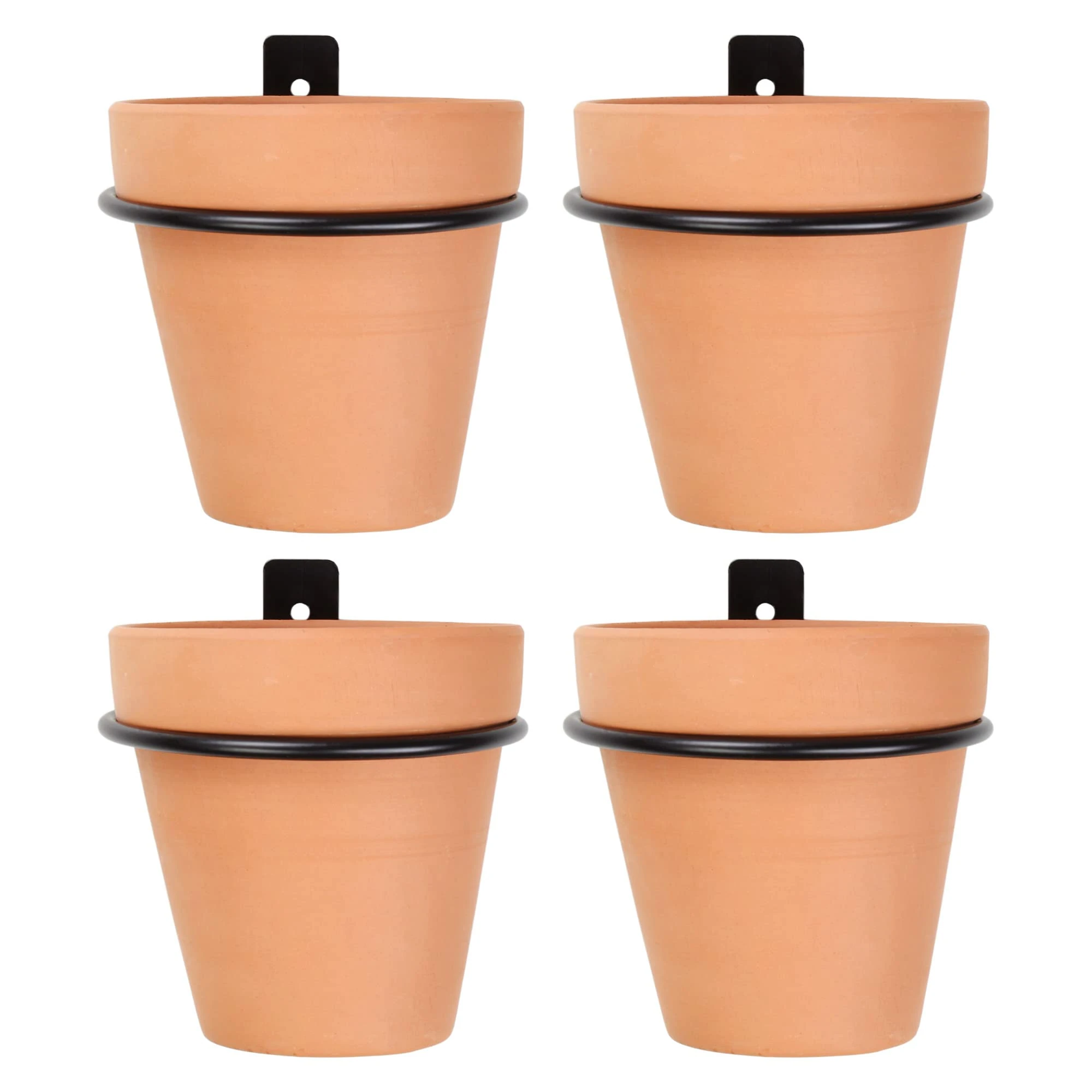 Darware Metal Wall Ring Planters with Pots (4-Pack, 8-Piece Set); Wall Mounted Clay Pots with Holders for Plants and Flowers