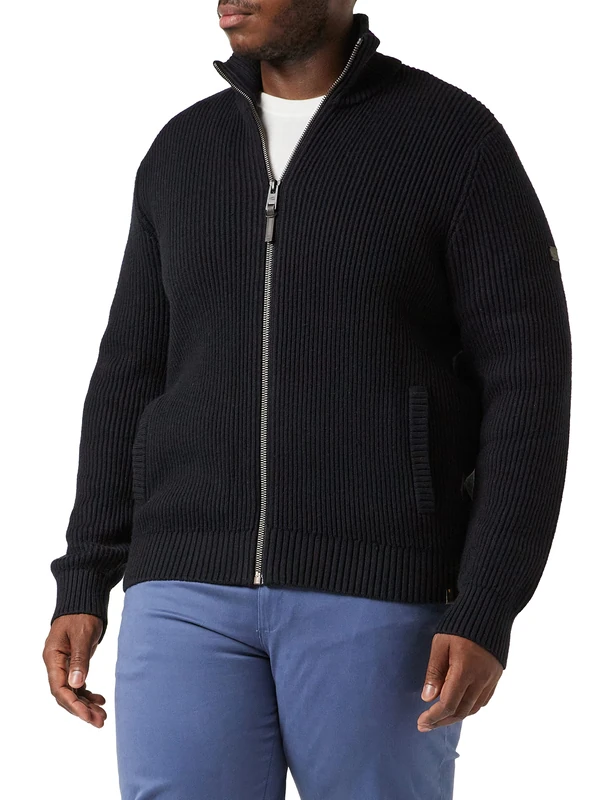 camel active Men's 4095266k26 Cardigan Sweater, Asphalt, S