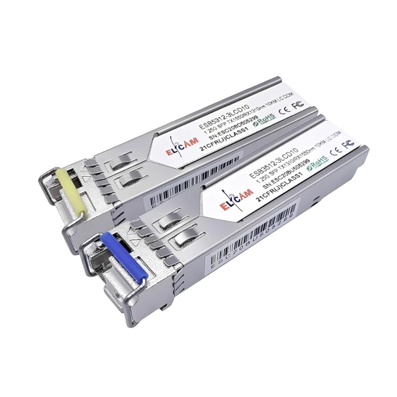 Elfcam® - SFP Module 1.25G, Fibre Optic Cable Connector Mono-Mode LC/UPC, 10KM DDM, Compatible with Cisco, Huawei, D-Link, Mikrotik (TX 1310nm and TX 1550nm)