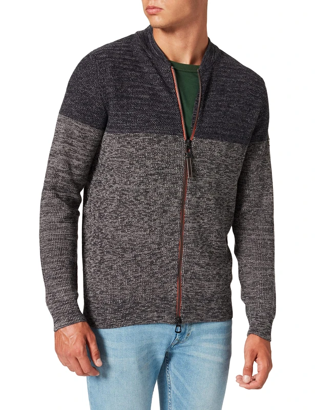 camel active Men's 409523/6k03 Cardigan Sweater, Asphalt, S