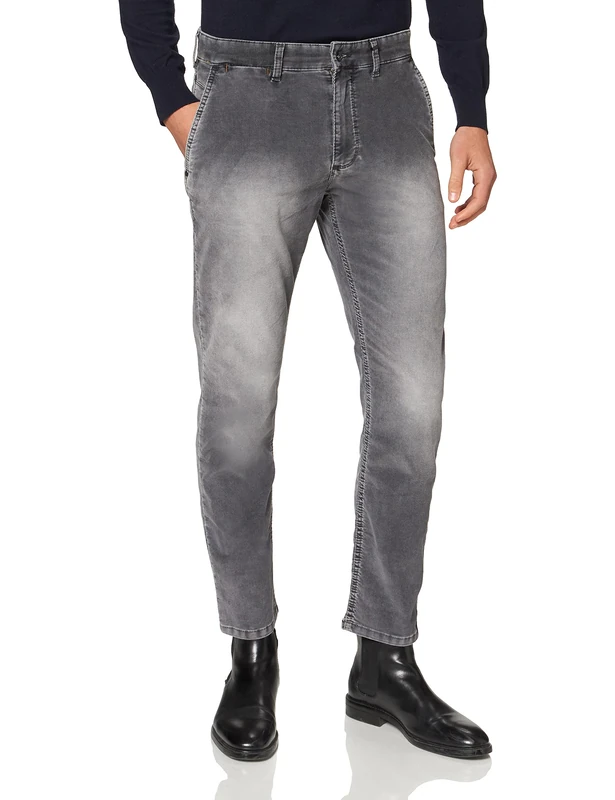 camel active Men's Tapered Fit Toronto Chino Casual Pants, Charcoal, 33 W/34 L