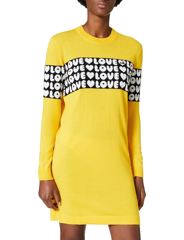Love Moschino Women's Long Sleeve Dress in Wool Blend, Yellow, 14