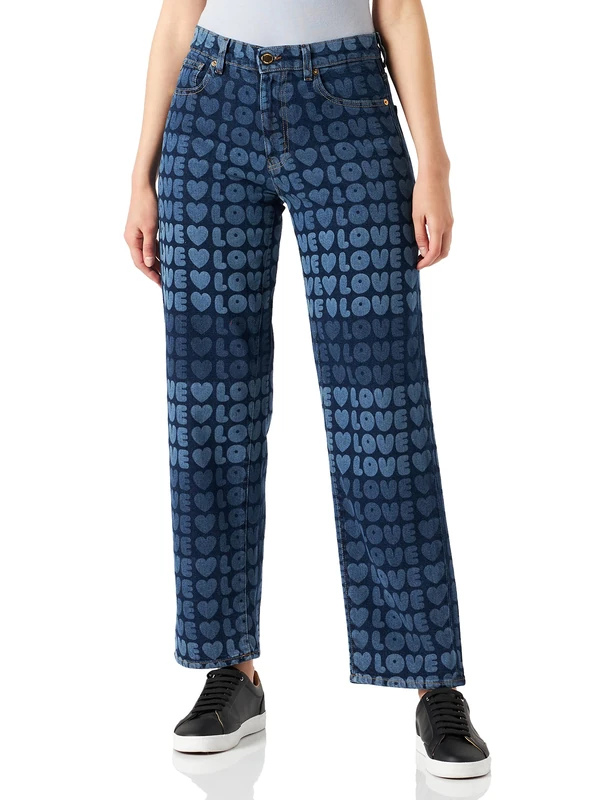 Moschino Women's boy fit 5-Pocket Trousers with Logo Leather-hued tab on Back Belt Jeans, Zztrv094, W26