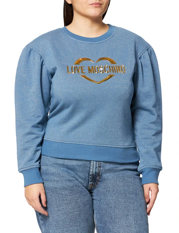 Love Moschino Women's Round Neck Long-Sleeved Sweatshirt, Blue, 46