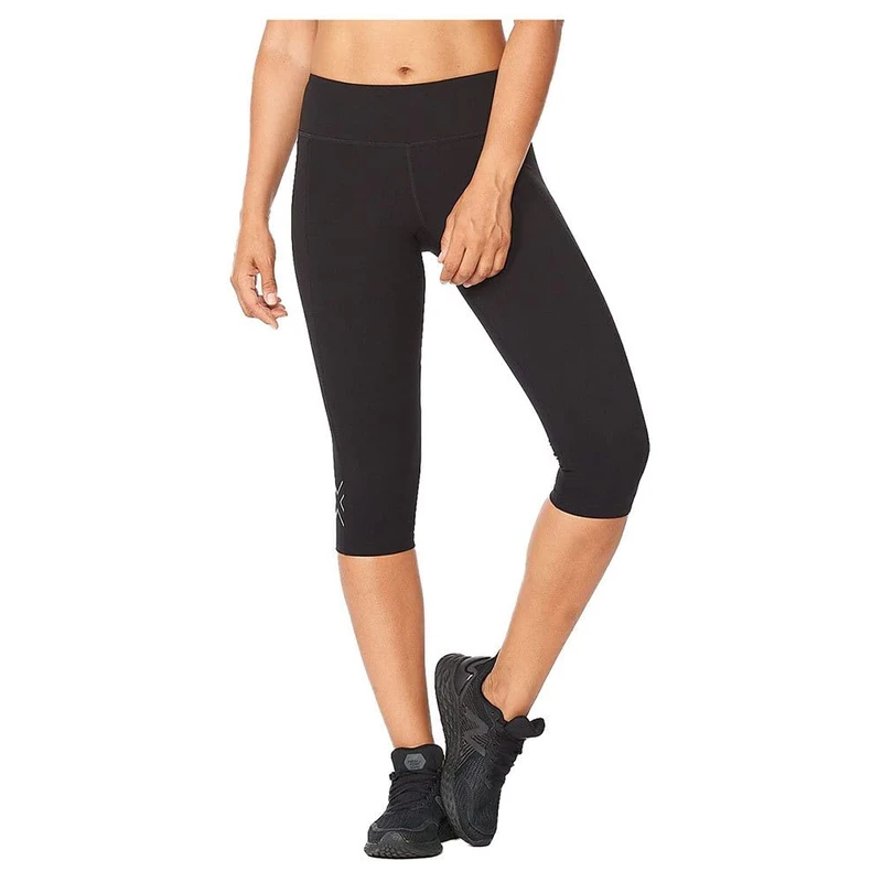 2XU Women's Form Mid-Rise Compression 3/4 Tights Pants, Black/Silver, S Tall - Image 1