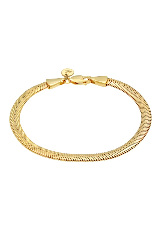 Elli Premium Bracelet Ladies Flat Elegant Snake Chain Herringbone Trend In 925 Sterling Silver Gold Plated