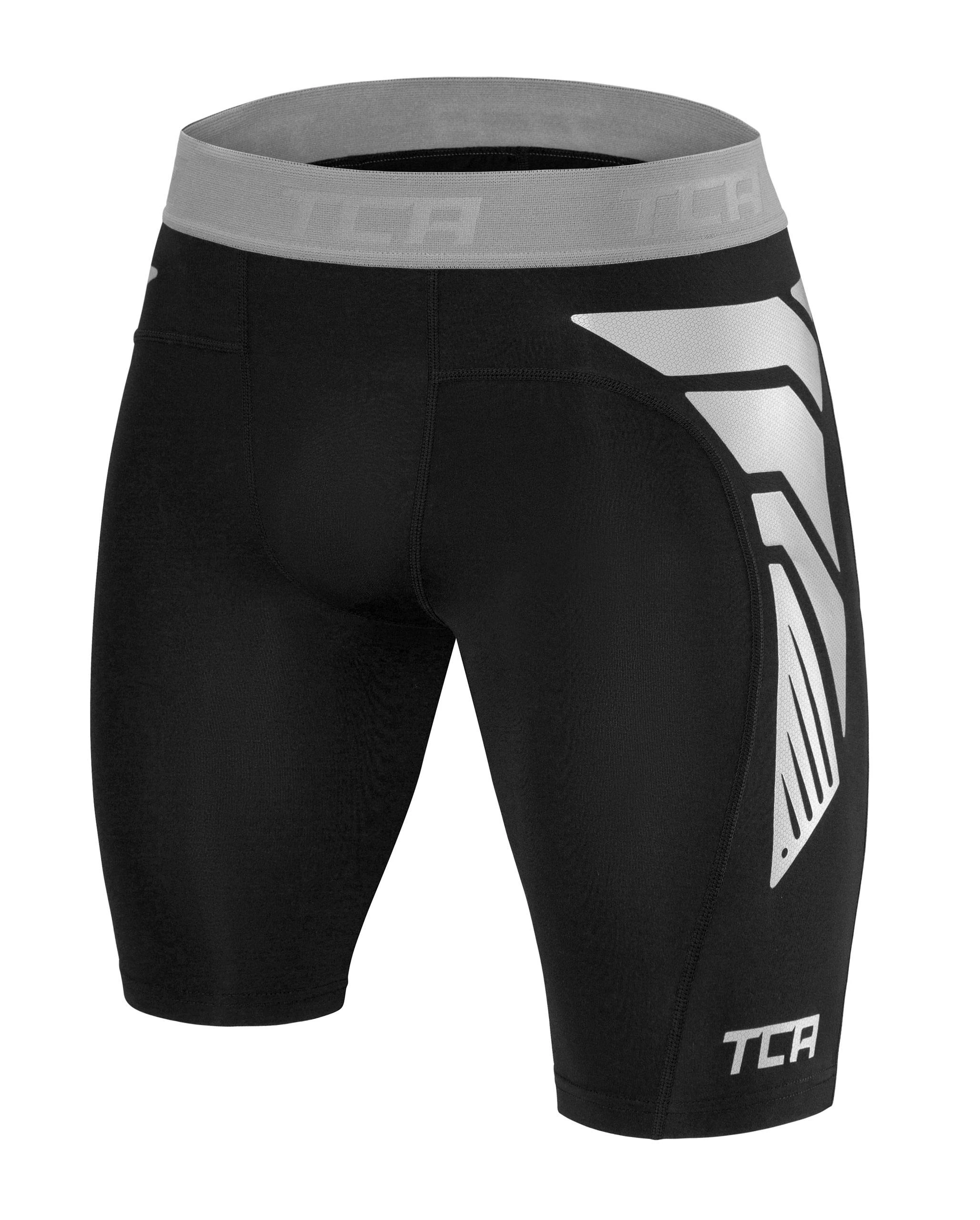 TCA Men's CarbonForce Pro Compression Base Layer Shorts Thermal Under Gear - Black Stealth/Grey, M
