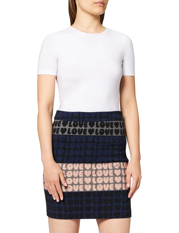 Love Moschino Women's Tube Skirt in Allover Love Pattern, VAR.Pink-Navy, 10