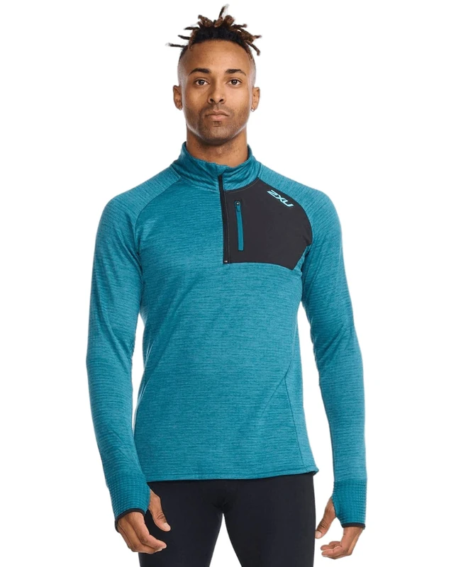 2XU Men's Ignition 1/4 Zip Long Sleeve T-Shirt, Oceanside/Porcelain Reflective, S