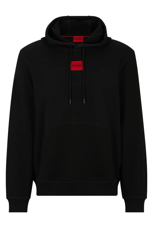 HUGO Mens Daratschi214 Cotton-terry hooded sweatshirt with red logo label