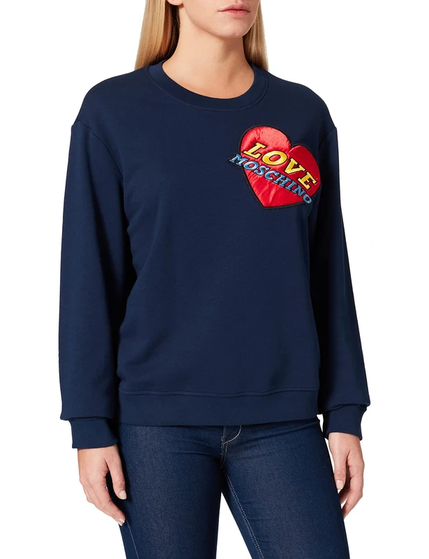 Love Moschino Women's Regular fit Round Neck Long-sleveed Sweatshirt, Blue, 46