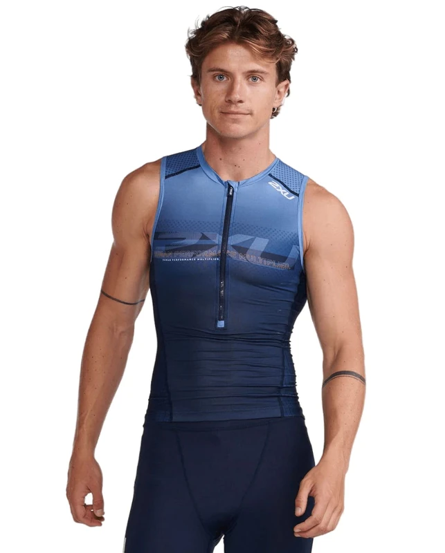 2XU Men's Aero Tri Singlet Sleeveless Tank top, Midnight/Turmeric, S
