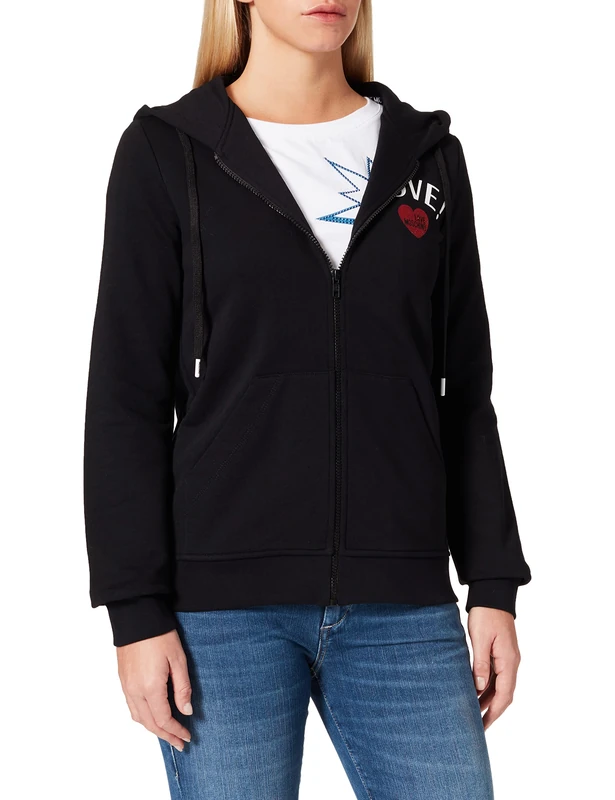 Love Moschino Women's Zippered Hoodie Sweatshirt, Black, 38
