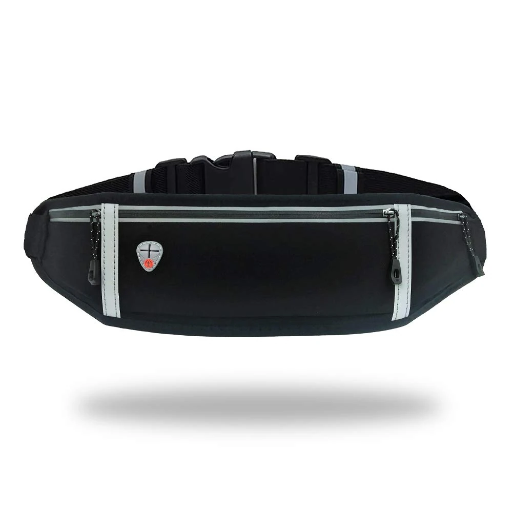 GORWRICH Running Belt with Waterproof Adjustable Elastic Strap, Sweatproof waistpacks with Large Capacity, Perfect for Running and Outdoor Activities (Full Black)
