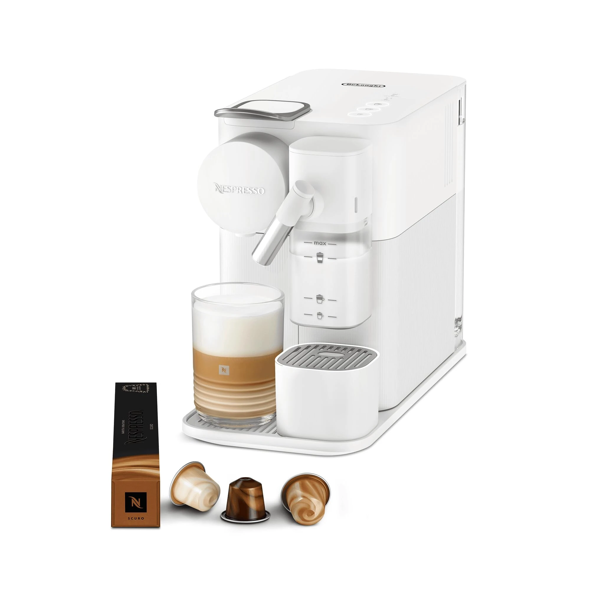 Nespresso Lattissima One Coffee Machine by De'Longhi for Original Coffee Pods, Latte, Cappuccino, Integrated Milk Frother, Starter Capsule Set Included, EN510.W, White