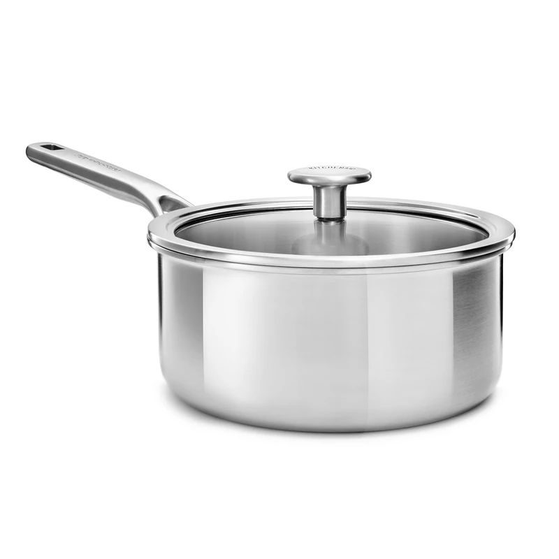 KitchenAid Multiply 3PLY Stainless Steel 20 cm/3.11 Litre Saucepan with Tempered Glass Lid, PFAS Free, Triply, Multiclad, Induction Suitable, Oven Safe up to 220°C, Silver
