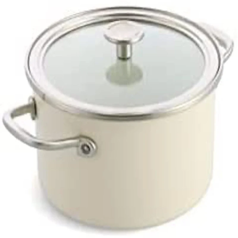 KitchenAid Steel Core Enamel 20 cm/3.7 Litre Casserole with Lid, German Engineered Enamel, Induction, Oven Safe, Almond Cream