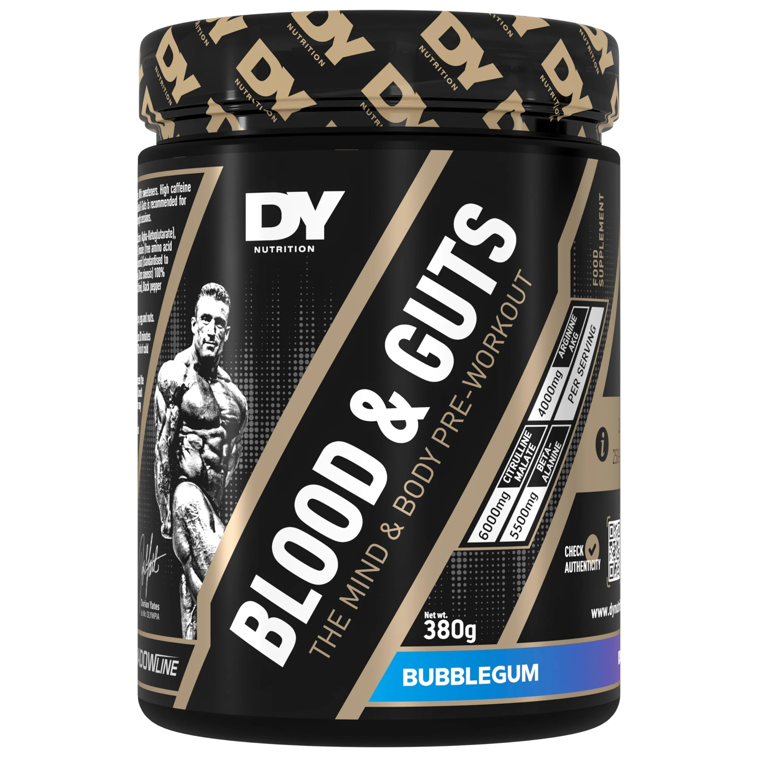 DY Nutrition - Blood and Guts Pre Workout Powder, 380g (Bubblegum) - High Strength Preworkout with 350mg Caffeine, Citrulline Malate, Beta Alanine, Arginine AKG, L-Tyrosine, Vitamin B3 for Men & Women