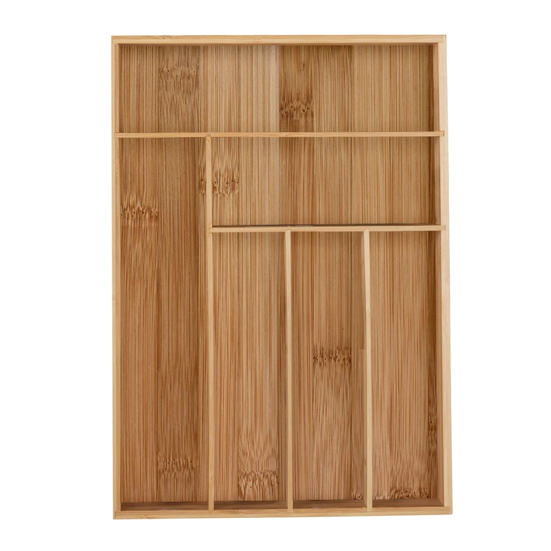 Relaxdays Cutlery Tray, 6 Compartments, Bamboo, HxWxD: 5 x 30.5 x 43 cm, Kitchen Drawer Insert, for Utensils, Natural