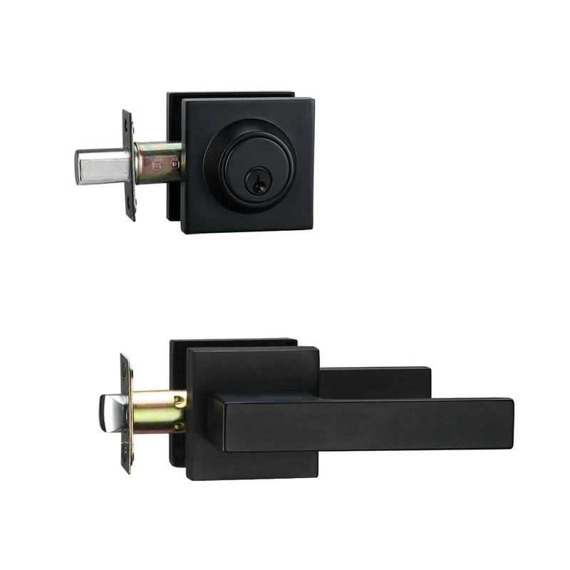 NCSEN Combination Door Lock, Entry Door Handle and Deadbolt Set, Exterior or Interior Door Lever (Matte Black)
