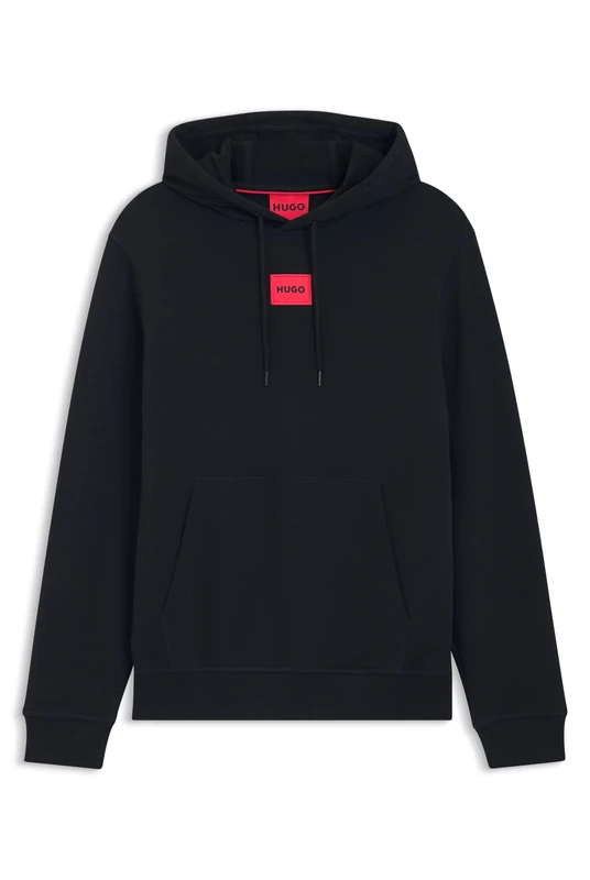 HUGO Mens Daratschi214 Cotton-terry hooded sweatshirt with red logo label - Image 1
