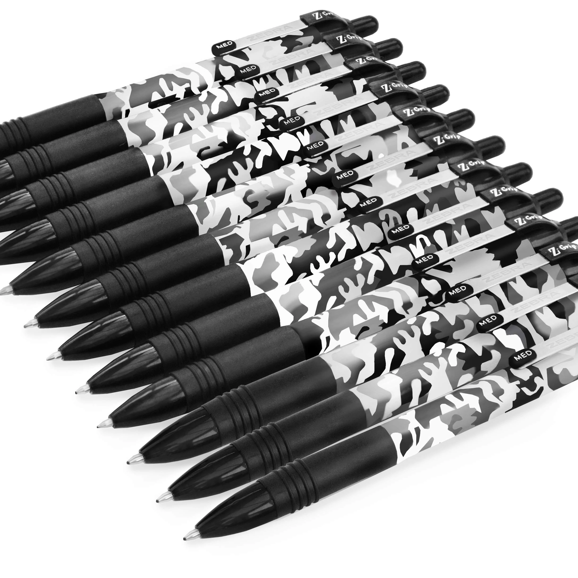 Zebra Z-Grip Smooth Retractable Ballpoint Pen - 1.0mm - Black Ink - Camo Barrel - Pack of 12