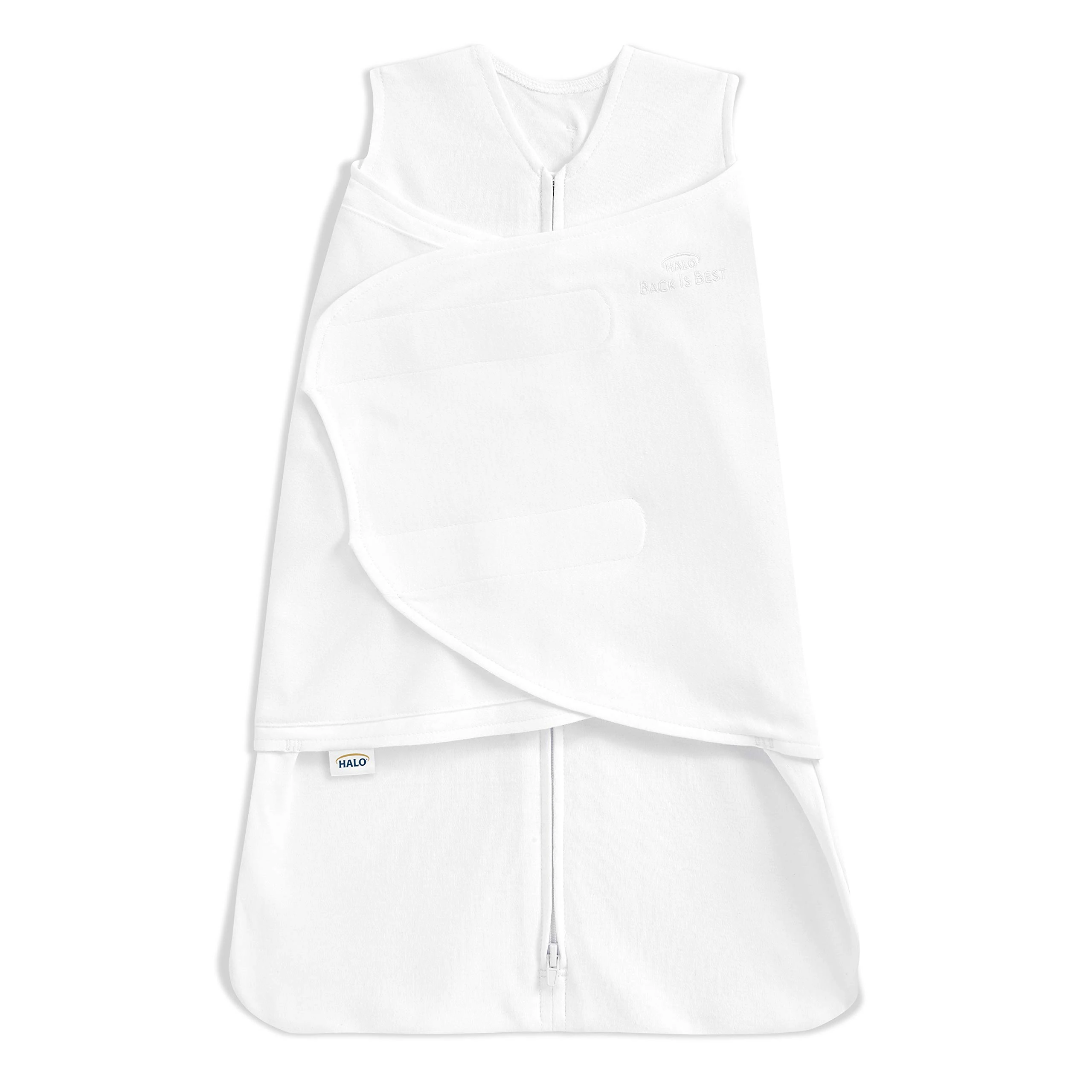 HALO Baby Sleeping Bag Swaddle | 1.5 TOG SleepSack | 100% Cotton, White Sleeping Sack For Newborn Babies | Easy Zip Access Nappy Change | Wearable Blanket Grow Bag | Boys & Girls, 0-3 Months