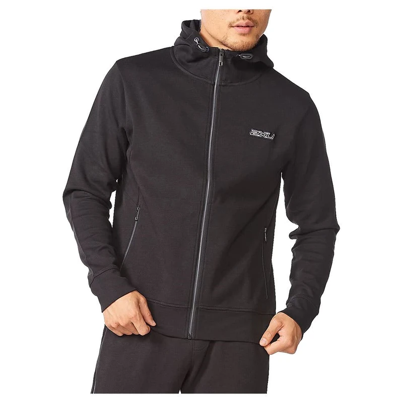 2XU Men's Commute Full Zip Hoodie, Black/Turbulence, S - Image 1