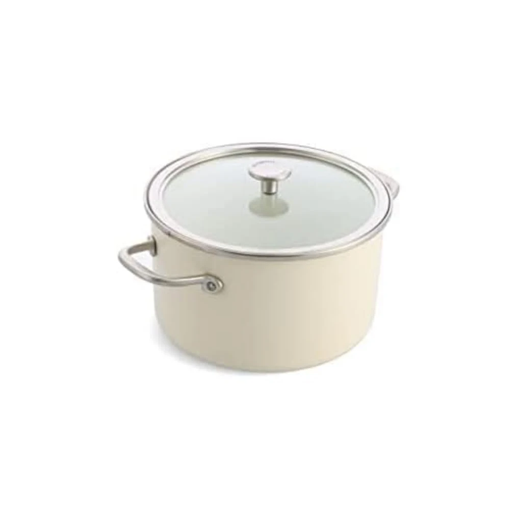 KitchenAid Steel Core Enamel 24 cm/6 Litre Casserole with Lid, German Engineered Enamel, Induction, Oven Safe, Almond Cream