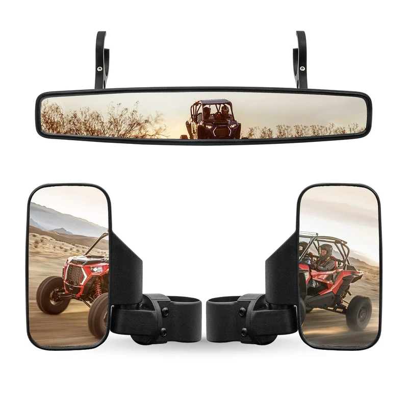 RANSOTO UTV Offroad Side Rear View Mirror And Center View Mirror With 1.75" to 2" Roll Bar Cage Mount Compatible with Polaris RZR Can-Am Maverick Commander Yamaha Rhino Honda Pioneer Kawasaki Teryx