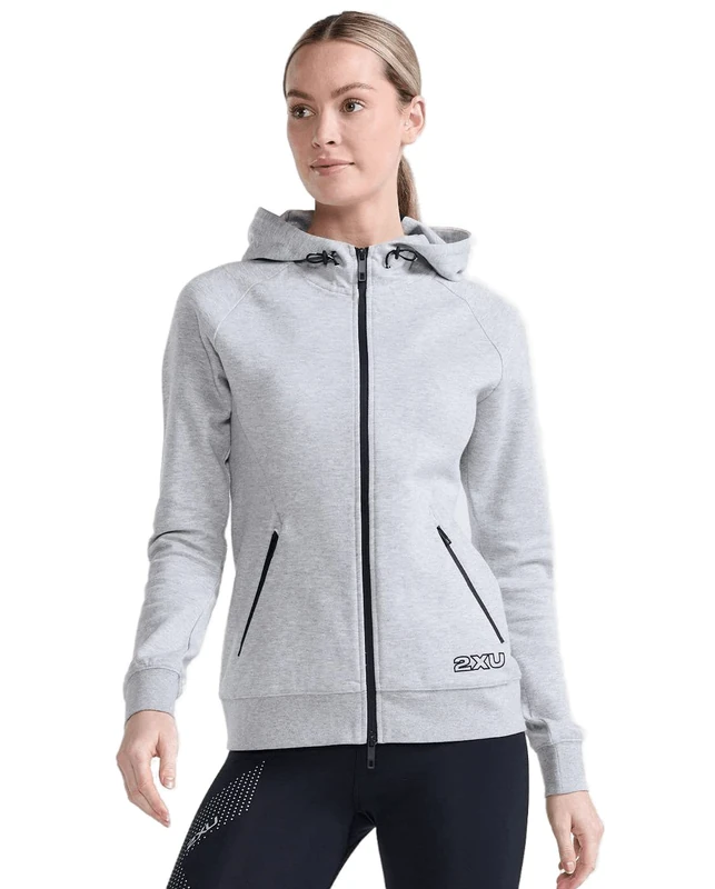 2XU Women's Commute Full Zip Hoodie, Grey Marle/Black, S